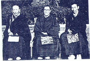 Trijang Rinpoche (Right) with Ling Rinpoche (Left) and their disciple, the present Dalai Lama (center)